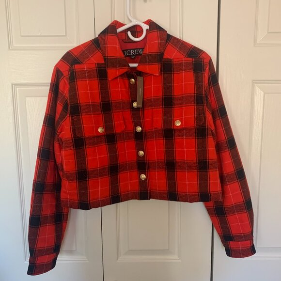 NWT J. Crew Cropped Buffalo Red Plaid Holiday Puffer Jacket, Size S - Picture 3 of 5